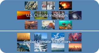Graphic depicting eighteen U.S. and global climate indicators developed by GlobalChange.gov
