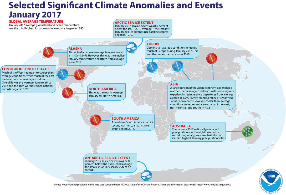 Map of global significant climate events during January 2017