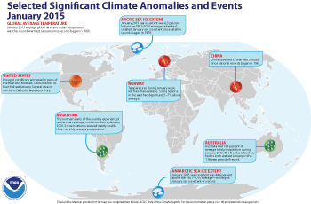 January 2015 Selected Climate Anomalies and Events Map
