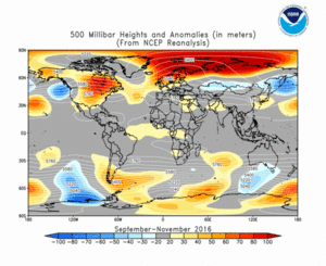 September - November 2016 height and anomaly map