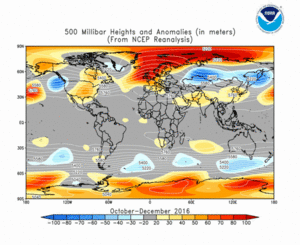 October - December 2016 height and anomaly map