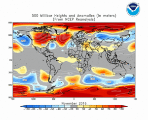 November 2016 height and anomaly map