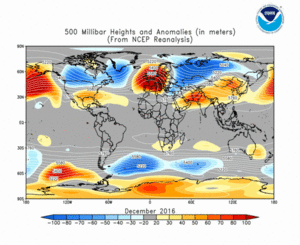 December 2016 height and anomaly map