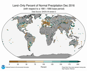 December 2016 Land-Only Precipitation Percent of Normal
